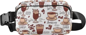 Coffee Pattern Cups Women Fanny Pack Waterproof Belt Bag Hip Pack Designer Crossbody Waist Bag