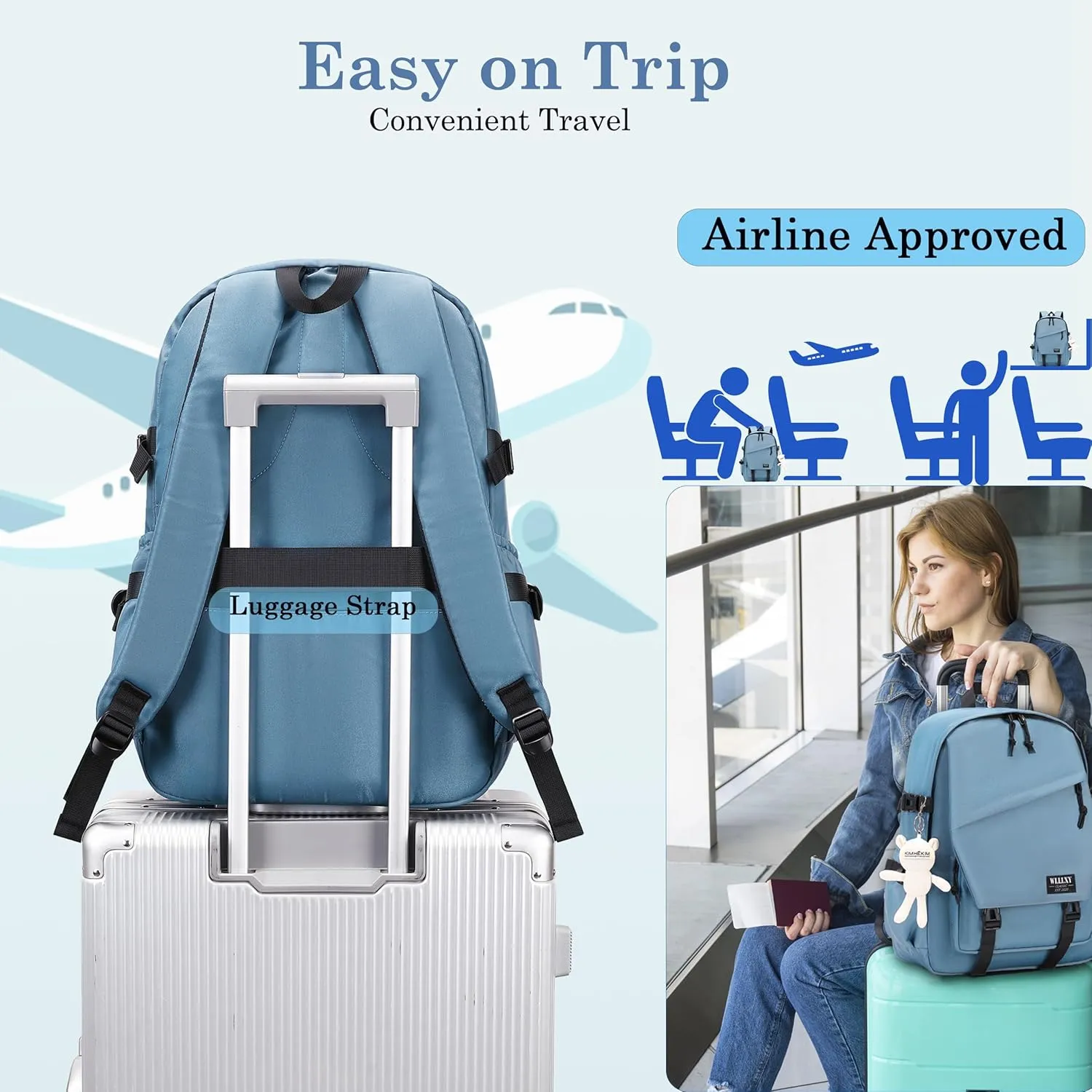 College Laptop Backpack for Men Women 15.6 Elementary Middle High School Book Bag For Teens Girls Boys Anti Theft Travel Backpacks Waterproof Casual Daypack Large Student Bookbags（Blue Dusk-M）