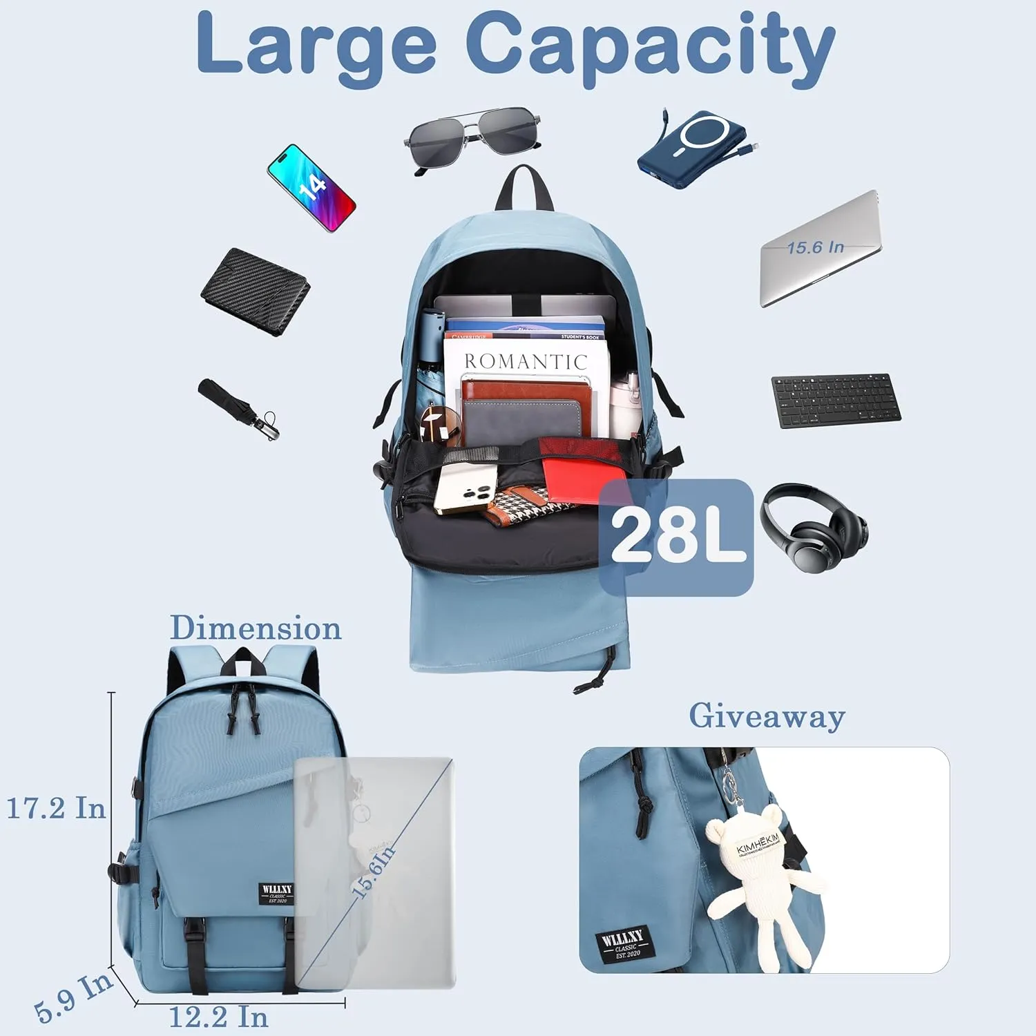 College Laptop Backpack for Men Women 15.6 Elementary Middle High School Book Bag For Teens Girls Boys Anti Theft Travel Backpacks Waterproof Casual Daypack Large Student Bookbags（Blue Dusk-M）