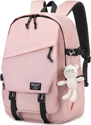 College Laptop Backpack for Men Women 16 Elementary Middle High School Book Bag For Teens Girls Boys Anti Theft Travel Backpacks Waterproof Casual Daypack Large Student Bookbags（Pink-L）