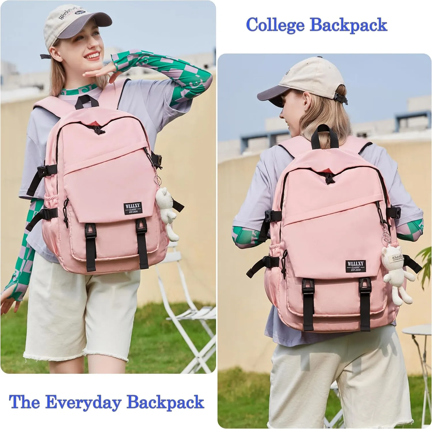 College Laptop Backpack for Men Women 16 Elementary Middle High School Book Bag For Teens Girls Boys Anti Theft Travel Backpacks Waterproof Casual Daypack Large Student Bookbags（Pink-L）