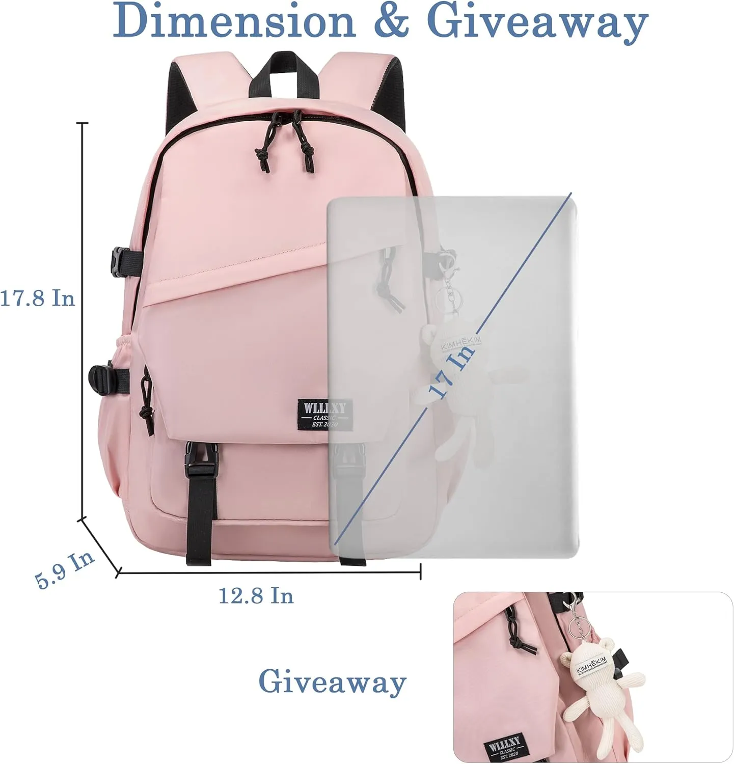 College Laptop Backpack for Men Women 16 Elementary Middle High School Book Bag For Teens Girls Boys Anti Theft Travel Backpacks Waterproof Casual Daypack Large Student Bookbags（Pink-L）