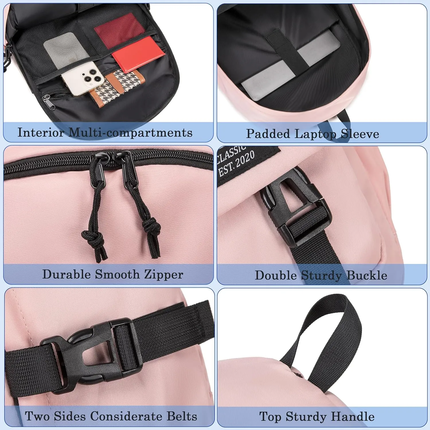 College Laptop Backpack for Men Women 16 Elementary Middle High School Book Bag For Teens Girls Boys Anti Theft Travel Backpacks Waterproof Casual Daypack Large Student Bookbags（Pink-L）