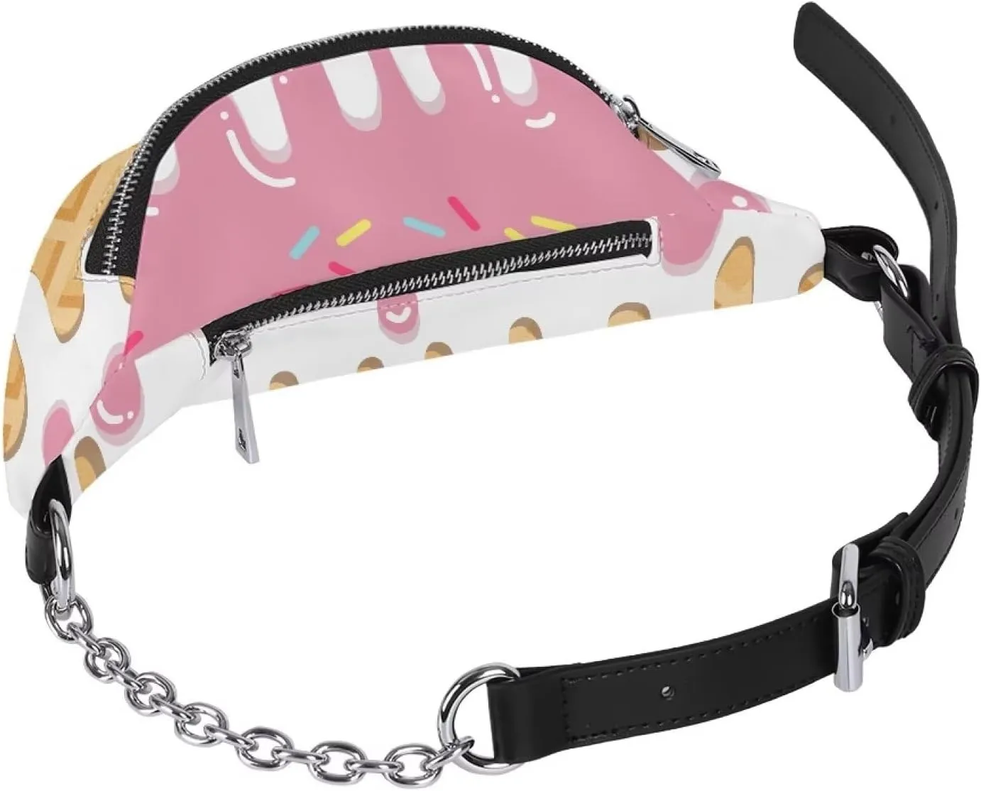 Coloranimal Colorful Ice Cream Fanny Packs Ice Cream Waffle Cherry Flavor Pattern Fashion Waist Packs for Women PU Leather Waist Bag with Zippered Pocket Ladies Tote Top-handle Handbag Purse