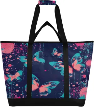 Colorful Butterfly Reusable Insulated Lunchbox Cooler Bag, Leakproof Kitchen Grocery Bag Collapsible Portable Cooler Tote Bag for Picnic, Camping, Office, Travel