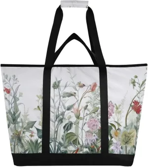 Colorful Flowers Reusable Insulated Lunchbox Cooler Bag, Leakproof Kitchen Grocery Bag Collapsible Portable Cooler Tote Bag for Picnic, Camping, Office, Travel