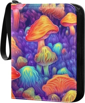 Colorful-mushrooms-purple Game Sports Cards Card Binders 4 Pocket - Hold 400 Game Cards, Waterproof Wear-resistant Trading Card Albums Collection Book Holder for Boys Girls
