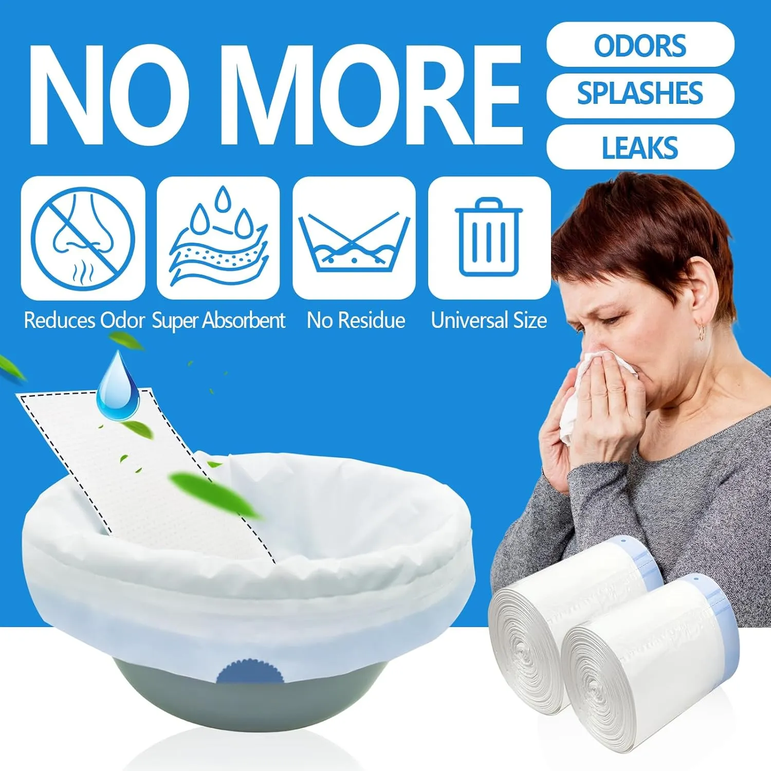 Commode Liners with Highly Absorbent Pads - [Pack of 60] - FSA HSA Eligible Bedside Commode Liners Disposable - Medical Grade - Leak-Proof - Toilet Liners Disposable Adult