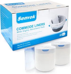 Commode Liners with Highly Absorbent Pads - [Pack of 60] - FSA HSA Eligible Bedside Commode Liners Disposable - Medical Grade - Leak-Proof - Toilet Liners Disposable Adult