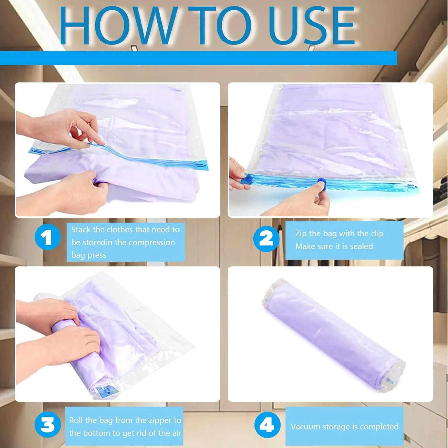 Compression Bags for Travel, Reusable Packing Compression Bags, Vacuum Storage Bags, Compression Bags for Storage