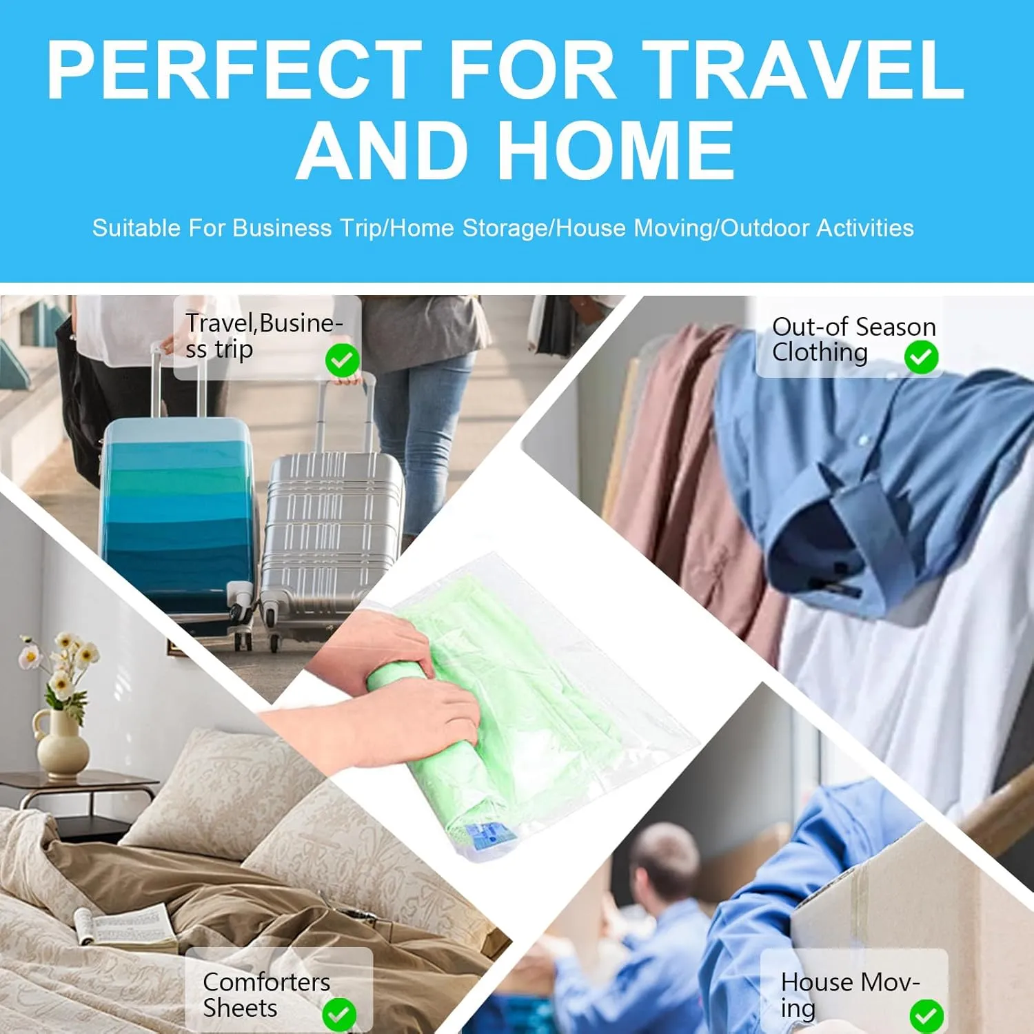 Compression Bags for Travel, Reusable Packing Compression Bags, Vacuum Storage Bags, Compression Bags for Storage
