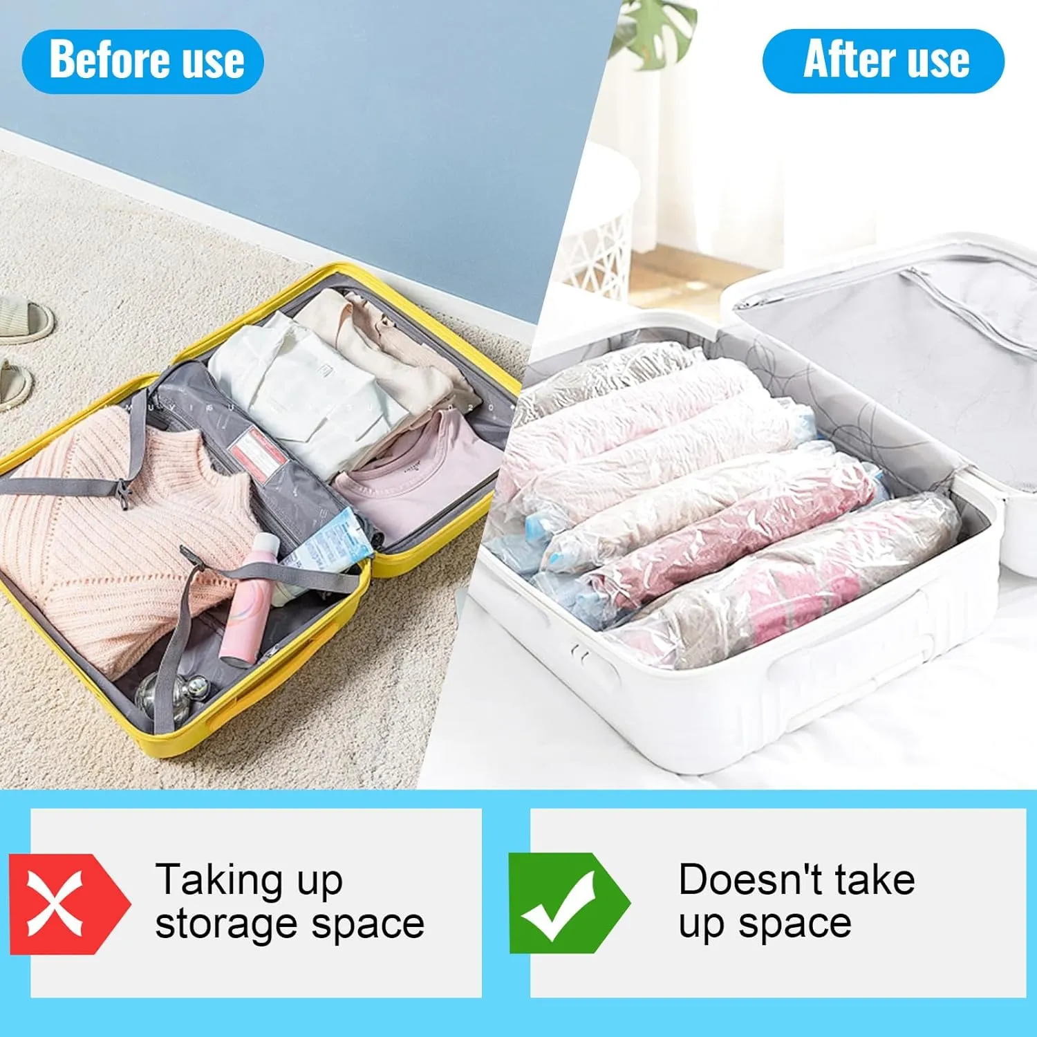 Compression Bags for Travel, Reusable Packing Compression Bags, Vacuum Storage Bags, Compression Bags for Storage