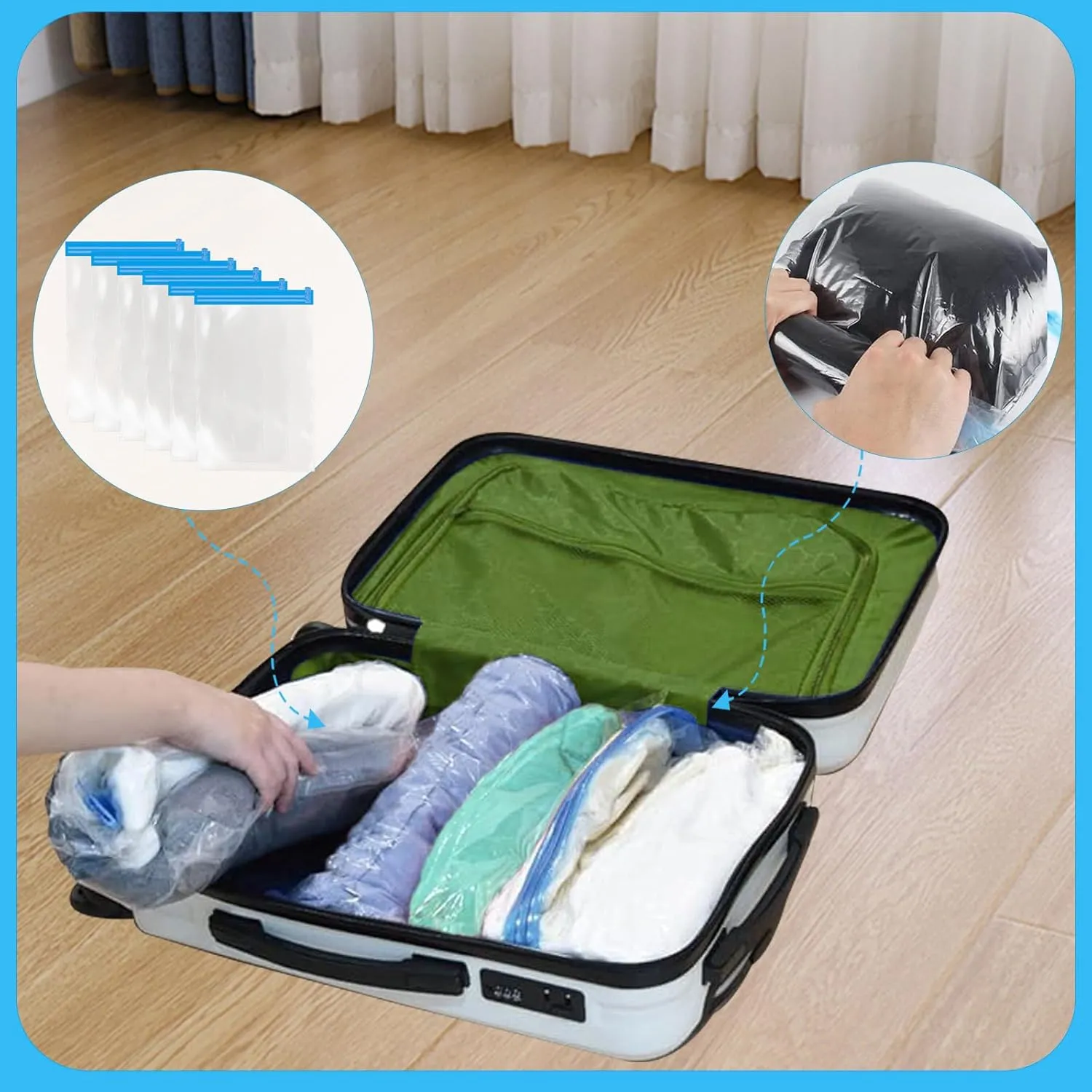 Compression Bags for Travel, Reusable Packing Compression Bags, Vacuum Storage Bags, Compression Bags for Storage