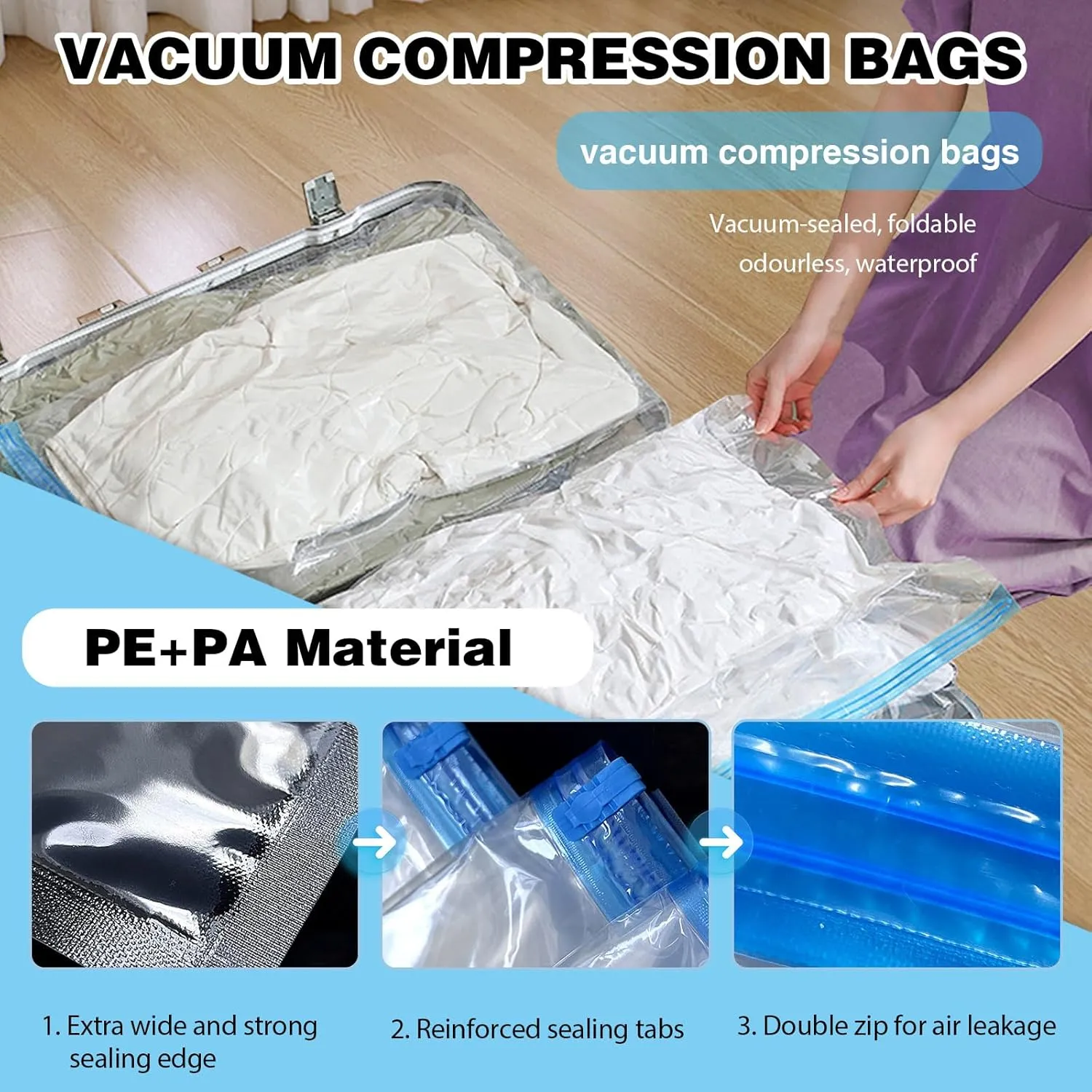 Compression Bags for Travel, Reusable Packing Compression Bags, Vacuum Storage Bags, Compression Bags for Storage