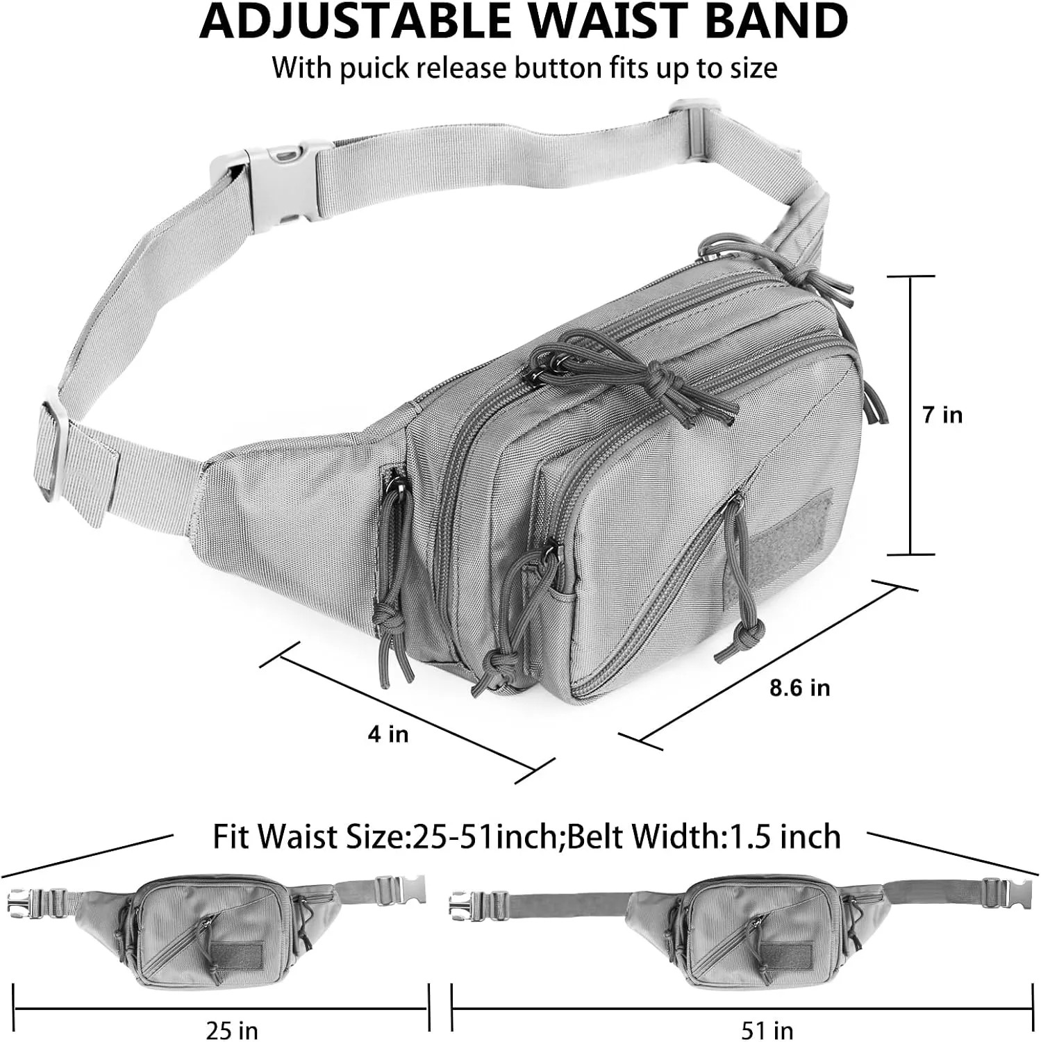 Concealed Carry Pistol Waist bag Tactical Conceal Carry Pistol Bag Fanny Packs Handgun Holster Pouch with Bottle&Gun Holder Fits 1911 Glock etc