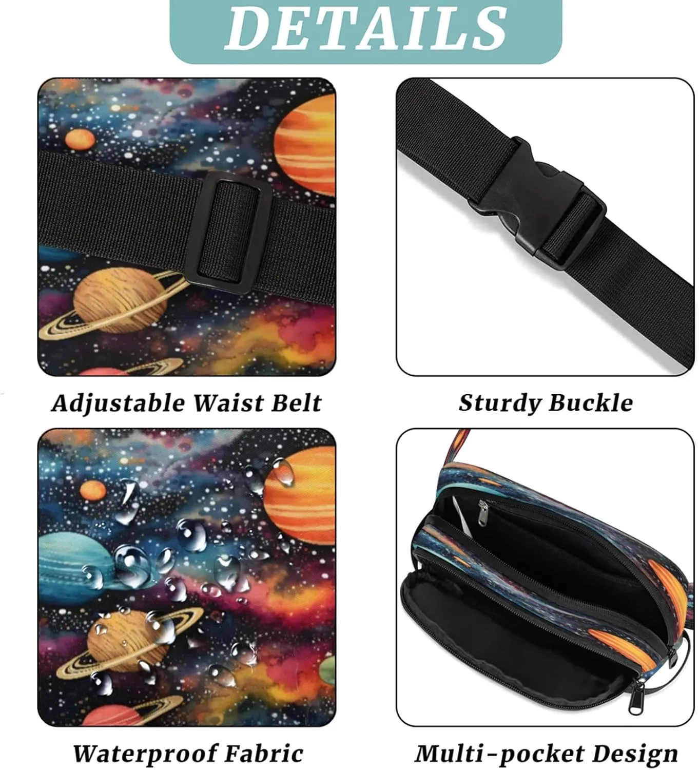 Cosmic Dreams Waterproof Unisex Square Fanny Pack, Adjustable Waist Bag with Pockets, Sturdy Lightweight Crossbody Bag for Travel, Running, Hiking (9x6.1x2.5 Inches)