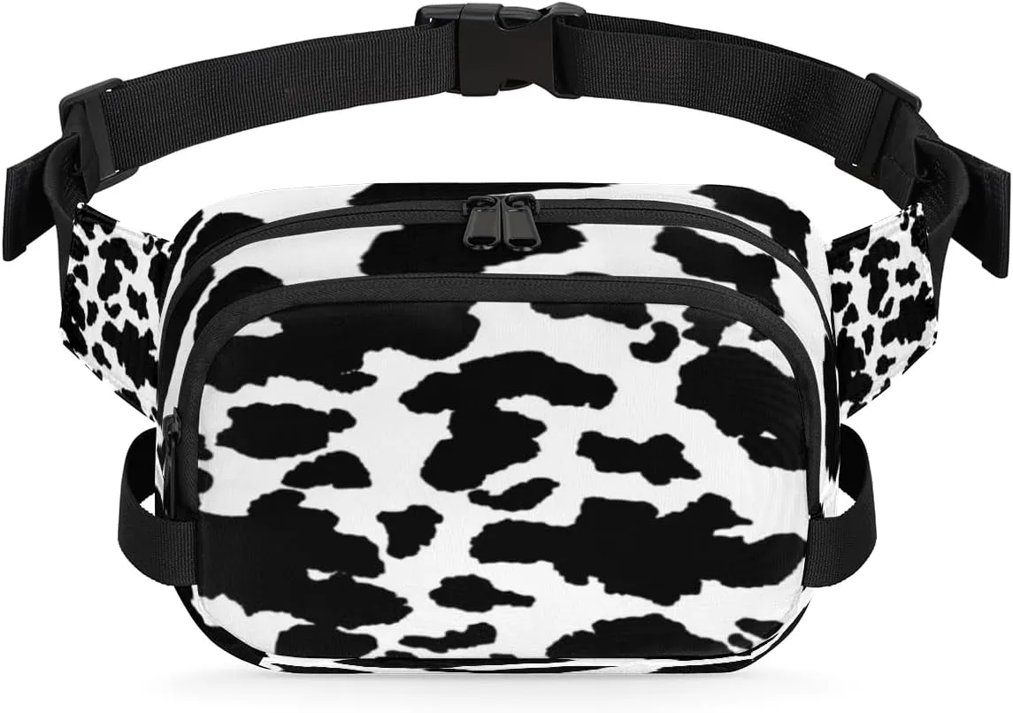 Cow Print Fanny Pack for Men Women Animal Cow Crossbody Waist Bag with Adjustable Strap, Waterproof Belt Bag for Travel Walking Running Hiking Cycling Outdoors Workout