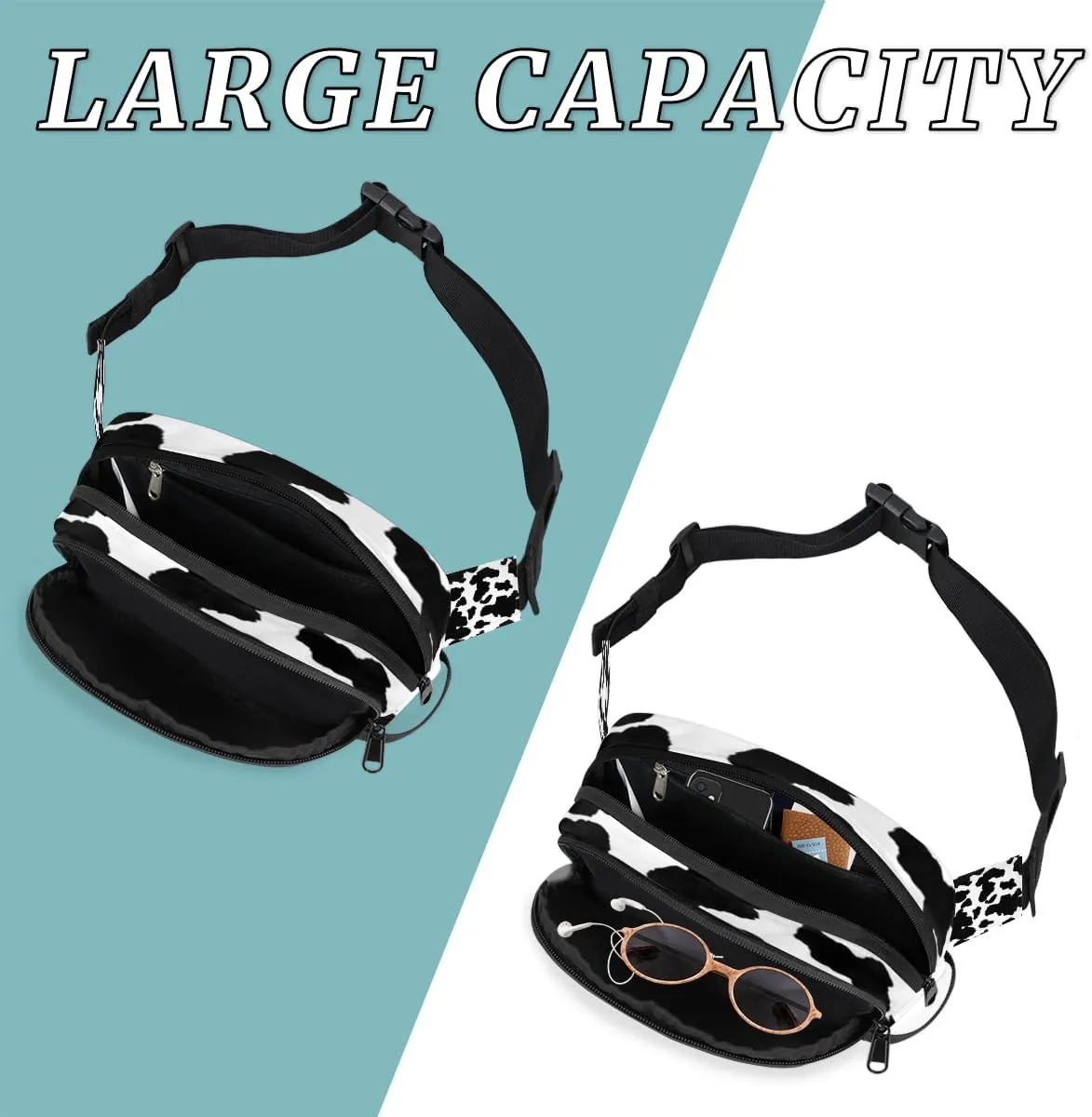 Cow Print Fanny Pack for Men Women Animal Cow Crossbody Waist Bag with Adjustable Strap, Waterproof Belt Bag for Travel Walking Running Hiking Cycling Outdoors Workout