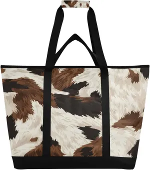 Cow Texture Pattern Reusable Insulated Lunchbox Cooler Bag, Leakproof Kitchen Grocery Bag Collapsible Portable Cooler Tote Bag for Picnic, Camping, Office, Travel