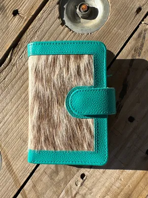 Cowhide Pocket Wallet - turquoise leather