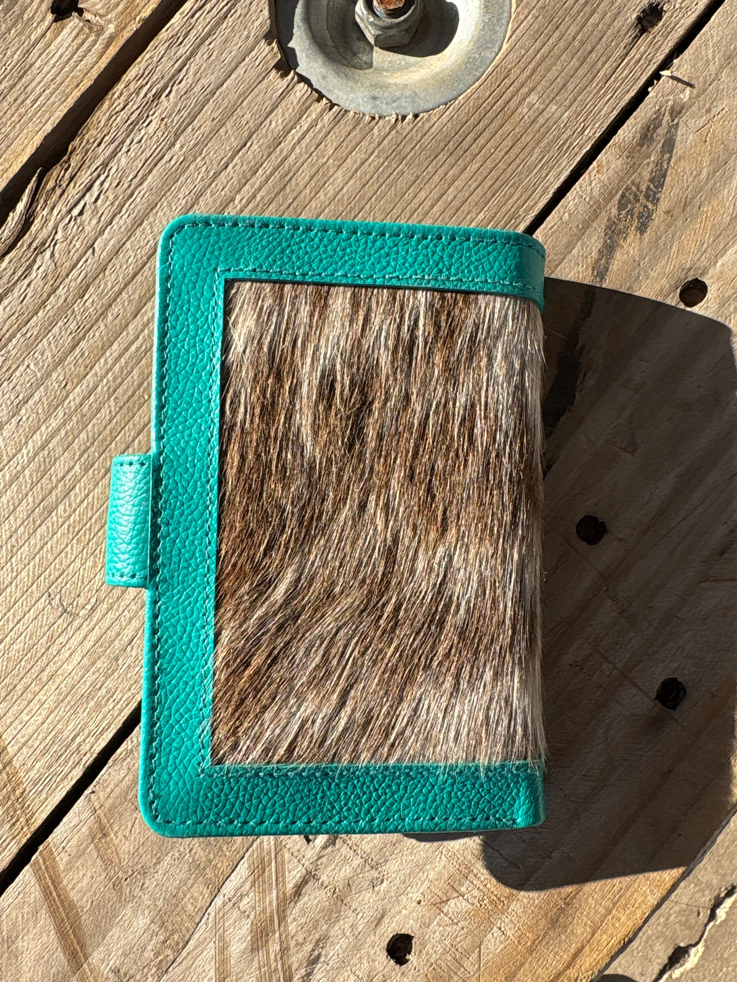 Cowhide Pocket Wallet - turquoise leather