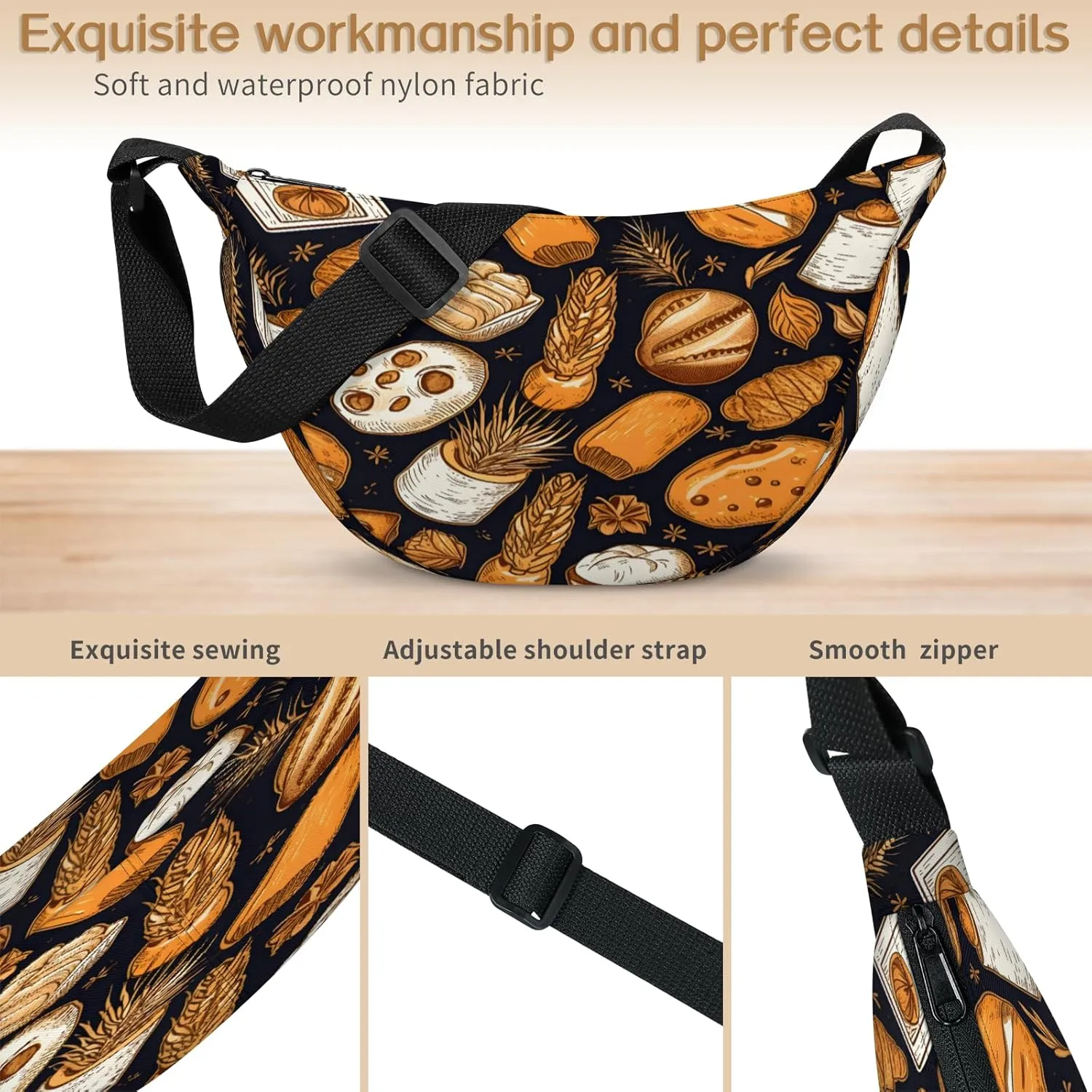 Crossbody Bag for Women Men, Lightweight Small Sling Hobos Dumpling Bag Crescent Purse, Crescent Moon Bag