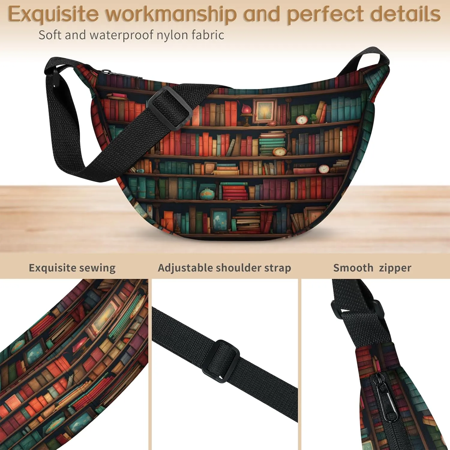 Crossbody Bag for Women Men, Lightweight Small Sling Hobos Dumpling Bag Crescent Purse, Crescent Moon Bag