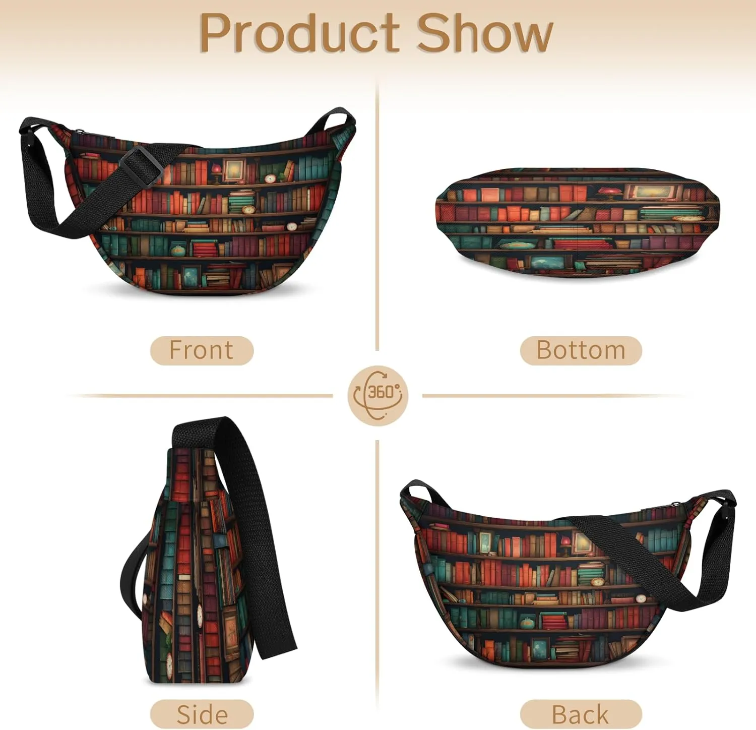 Crossbody Bag for Women Men, Lightweight Small Sling Hobos Dumpling Bag Crescent Purse, Crescent Moon Bag