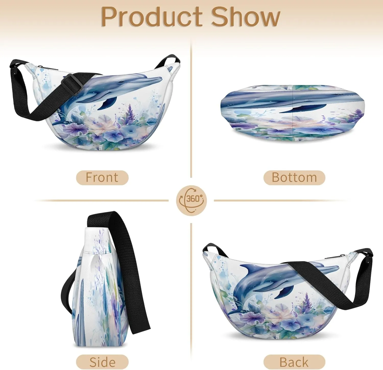 Crossbody Bag for Women Men, Lightweight Small Sling Hobos Dumpling Bag Crescent Purse, Crescent Moon Bag