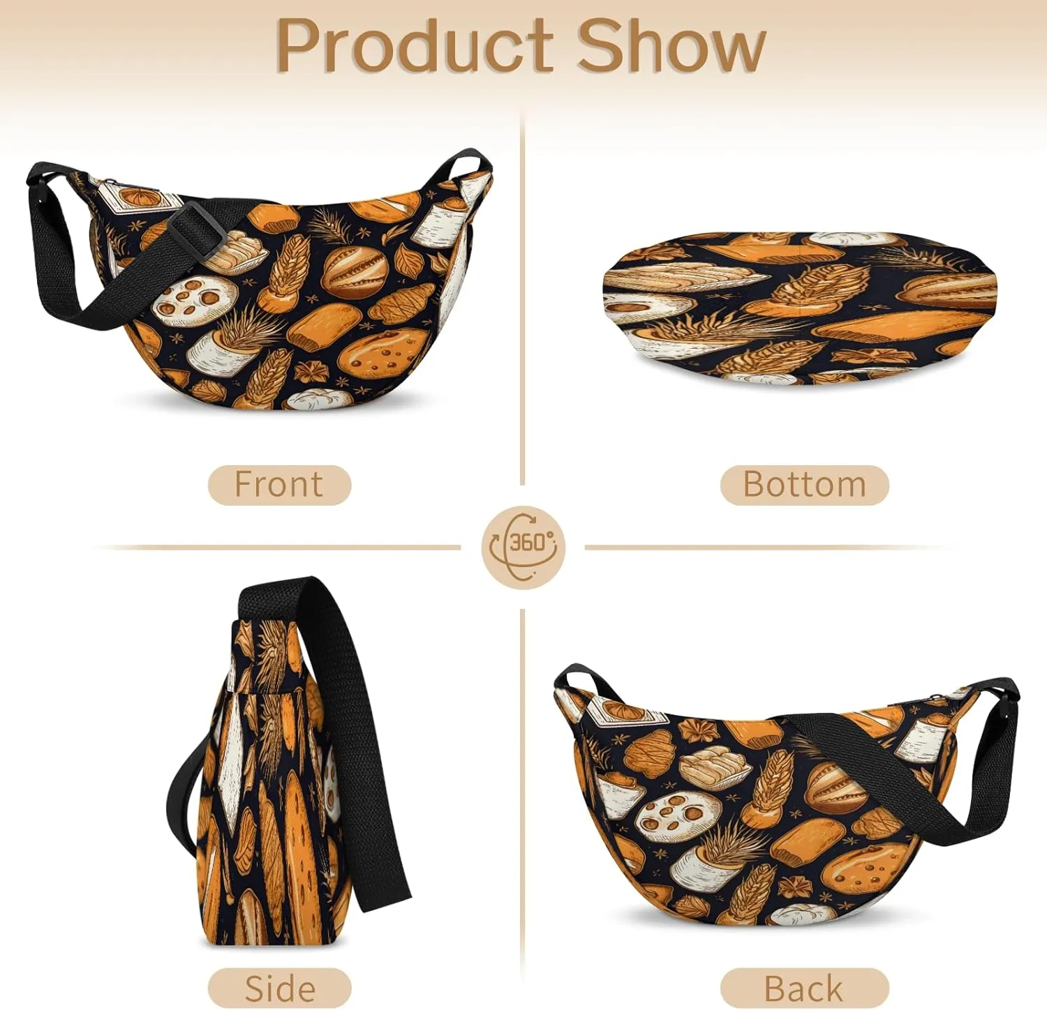 Crossbody Bag for Women Men, Lightweight Small Sling Hobos Dumpling Bag Crescent Purse, Crescent Moon Bag