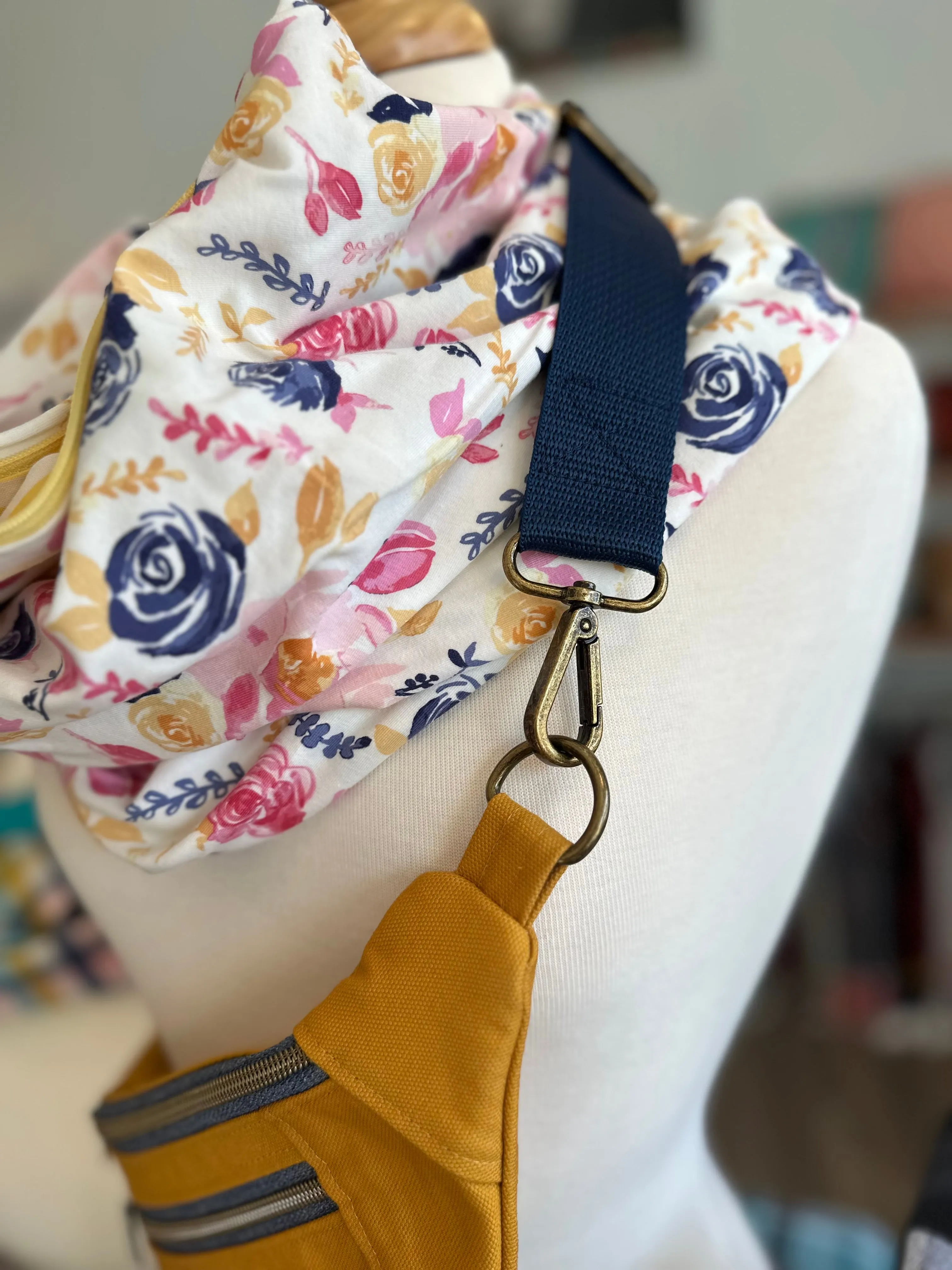 Crossbody Bag Mustard Pretty Floral Blue Lining