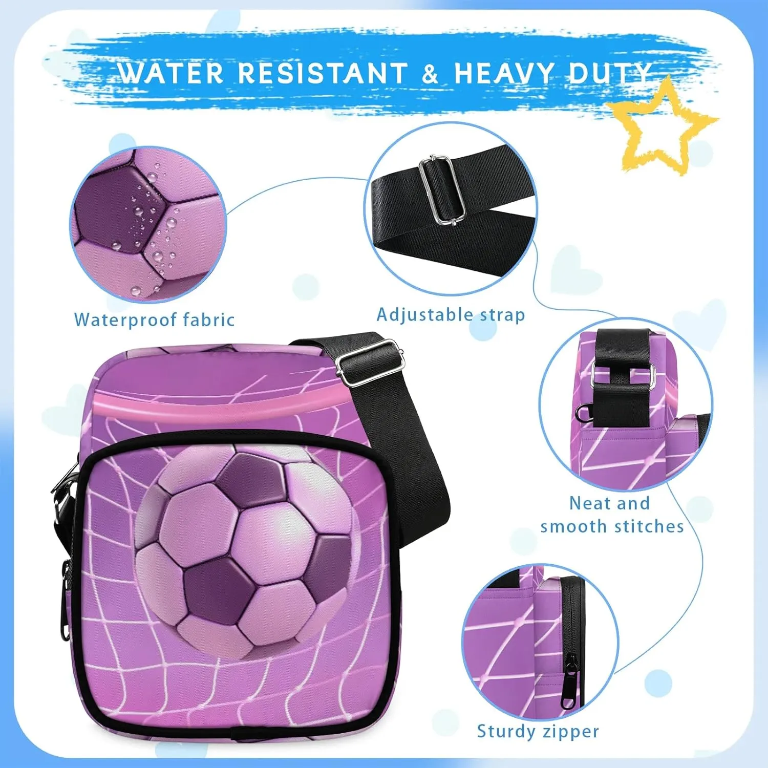 Crossbody Bag Small Sling Backpack Cute Football Shoulder Bags Chest Pack Cross Body Daypack Artistic Football Belt Purses for Travel Cycling Skating