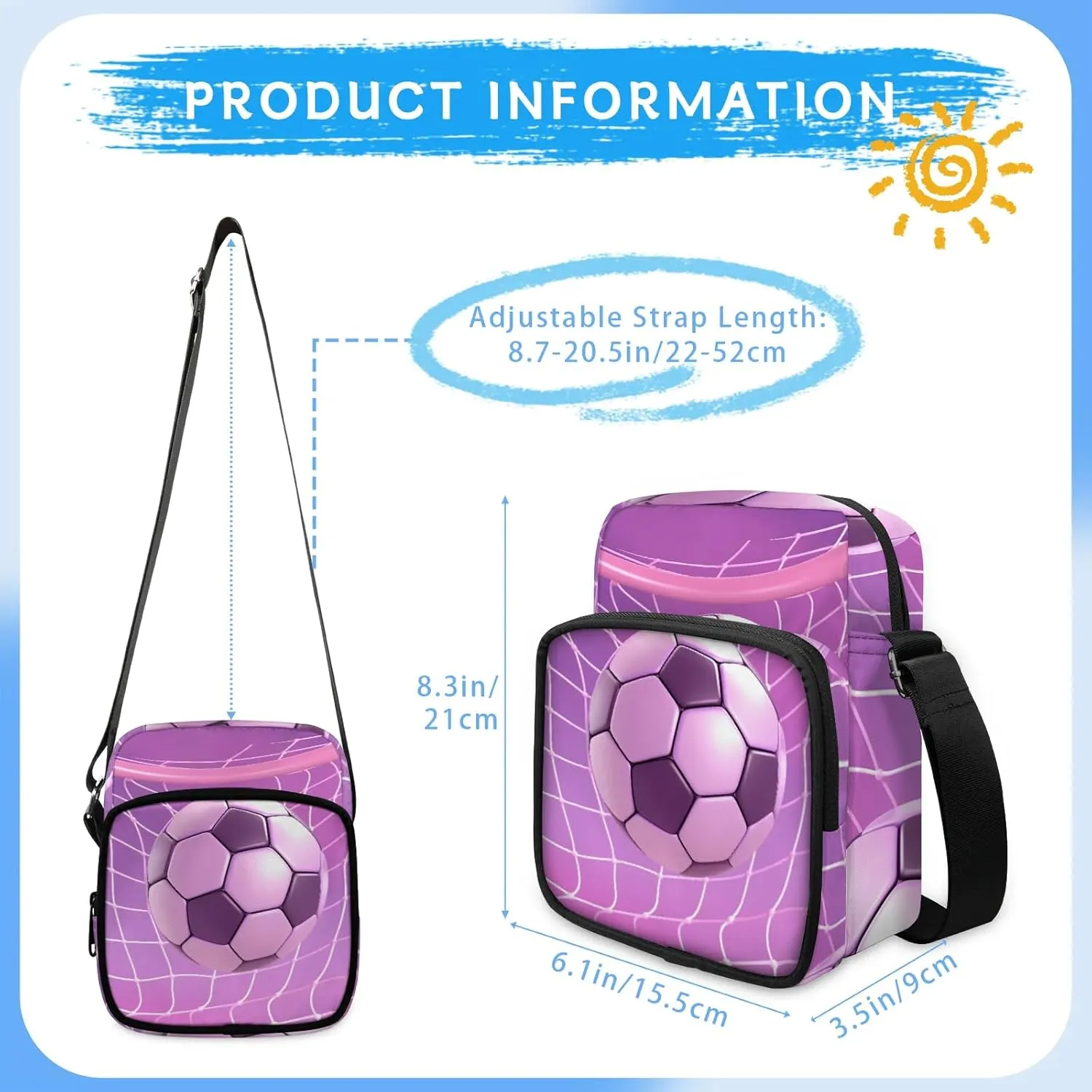 Crossbody Bag Small Sling Backpack Cute Football Shoulder Bags Chest Pack Cross Body Daypack Artistic Football Belt Purses for Travel Cycling Skating
