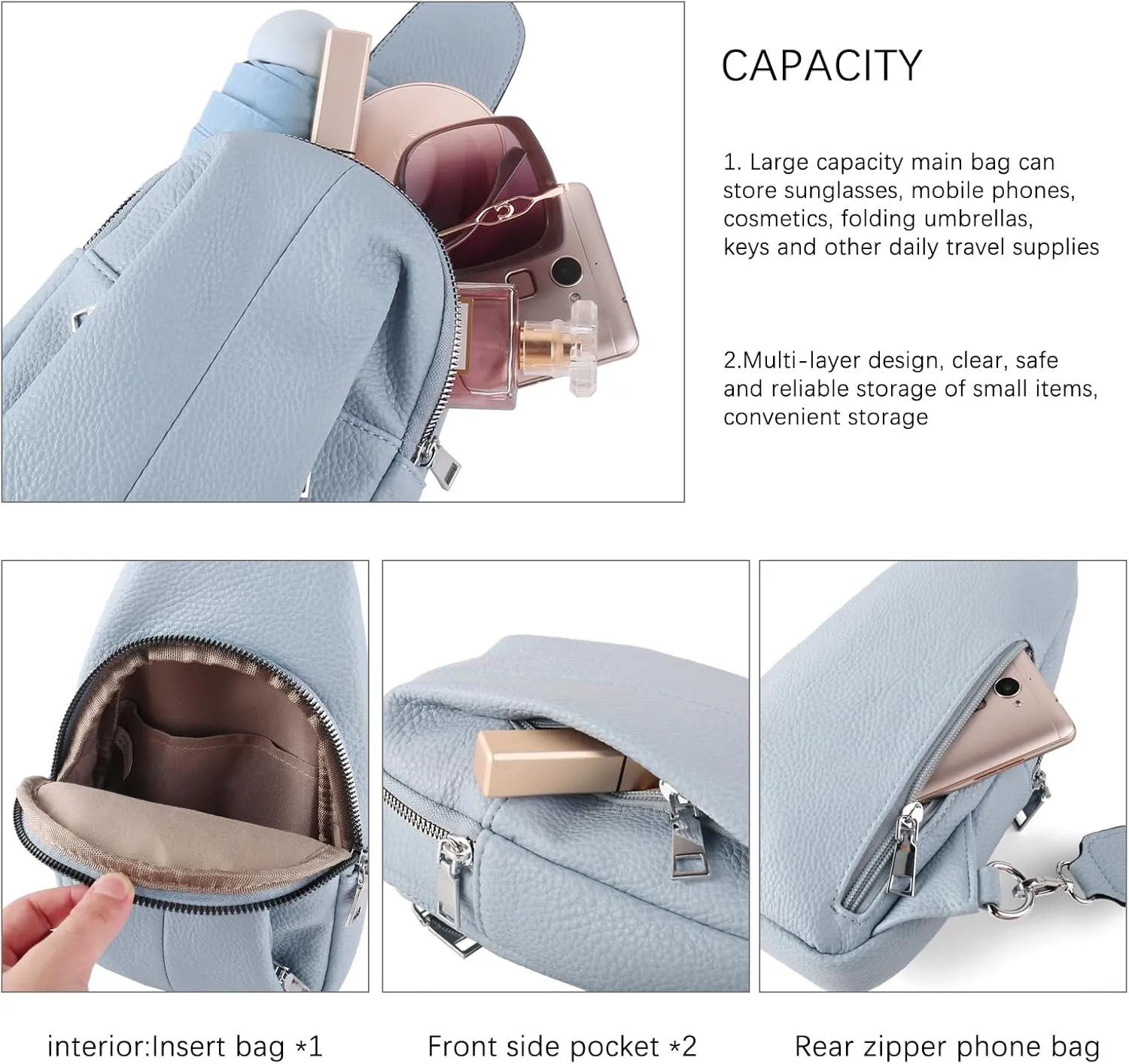 Crossbody Bags for Women,Sling Bag for Women,Fanny Packs Chest Bag for Work Travel Leather Sling Backpack