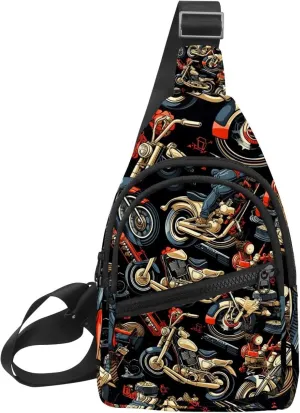 Crossbody Sling Backpack Sling Bag for Women Men, Pattern Vintage Motorcycle Crossbody Fanny Packs Chest Bag with Adjustable Strap for Workout Running Traveling Hiking
