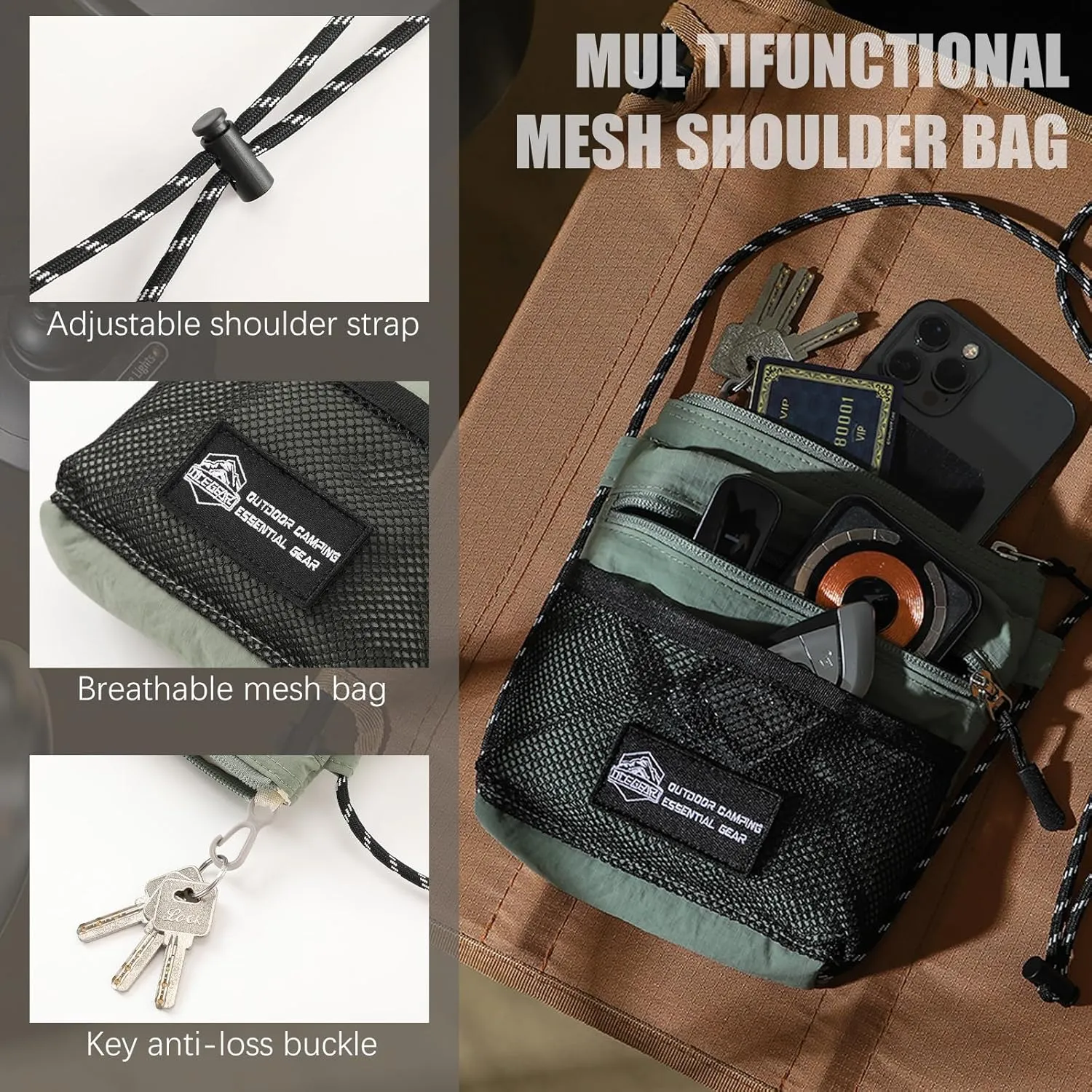 Crossbody Sling Bag for Women Men with Secure Elastic Strap - Smart Pocket Layout Shoulder Bag Urban Outdoor Travel