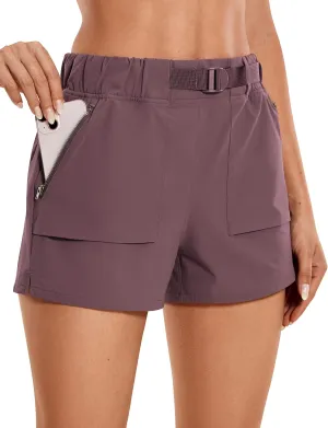 CRZ YOGA Women's Waterproof Stretch Hiking Shorts Mid Rise Summer for Outdoor Golf Workout with Zip Pockets Belt - 3''