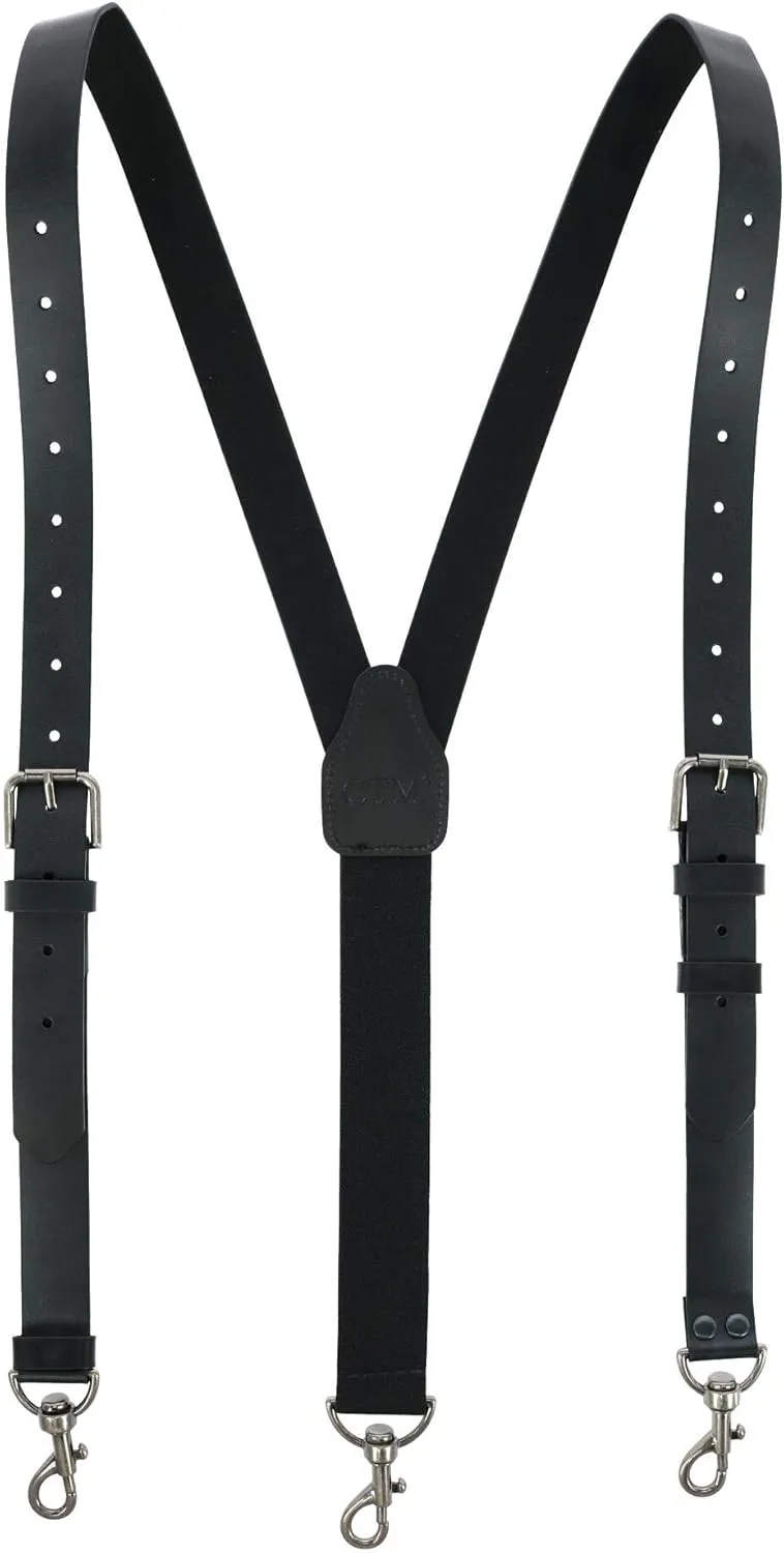 CTM® Men's Coated Leather Buckle Strap Suspenders with Metal Swivel Hook Ends