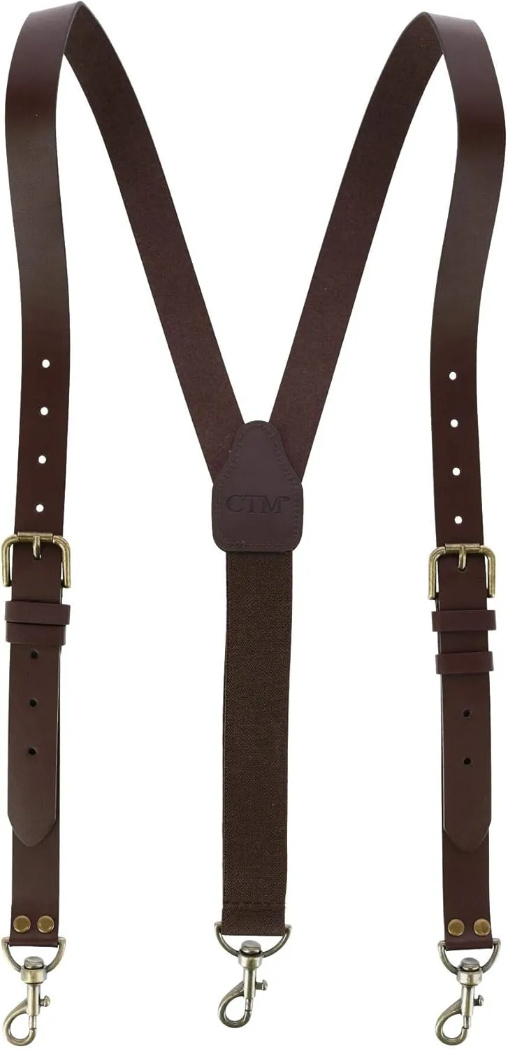 CTM® Men's Coated Leather Buckle Strap Suspenders with Metal Swivel Hook Ends