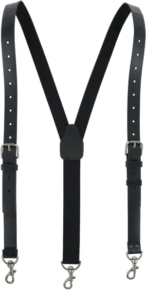 CTM® Men's Coated Leather Buckle Strap Suspenders with Metal Swivel Hook Ends