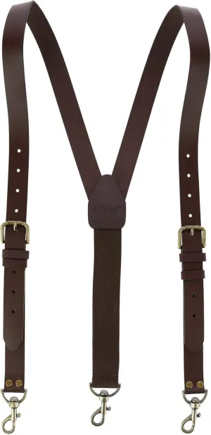 CTM® Men's Coated Leather Buckle Strap Suspenders with Metal Swivel Hook Ends