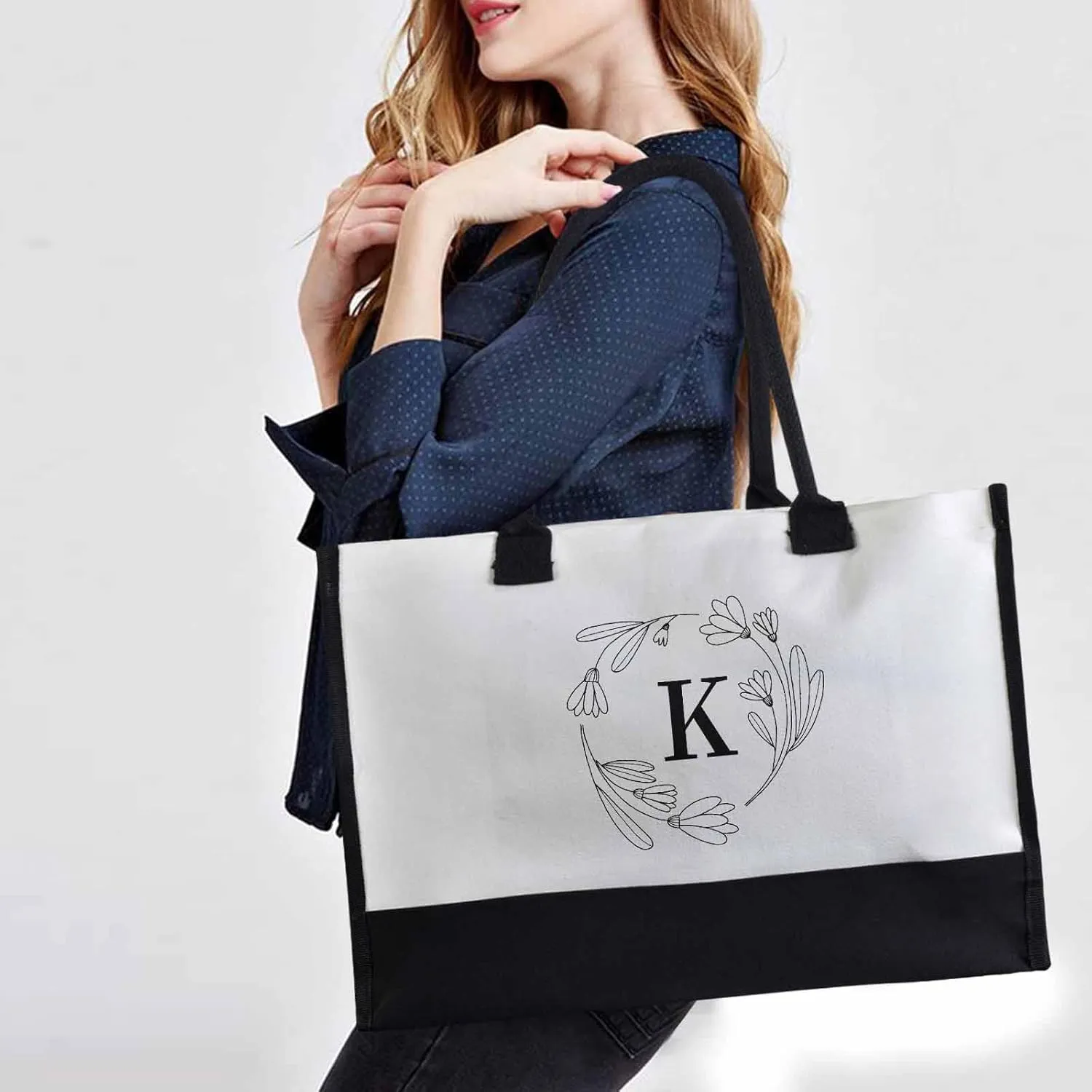 Custom Canvas Tote Bag for Women Personalized Name Shoulder Tote Beach Bag