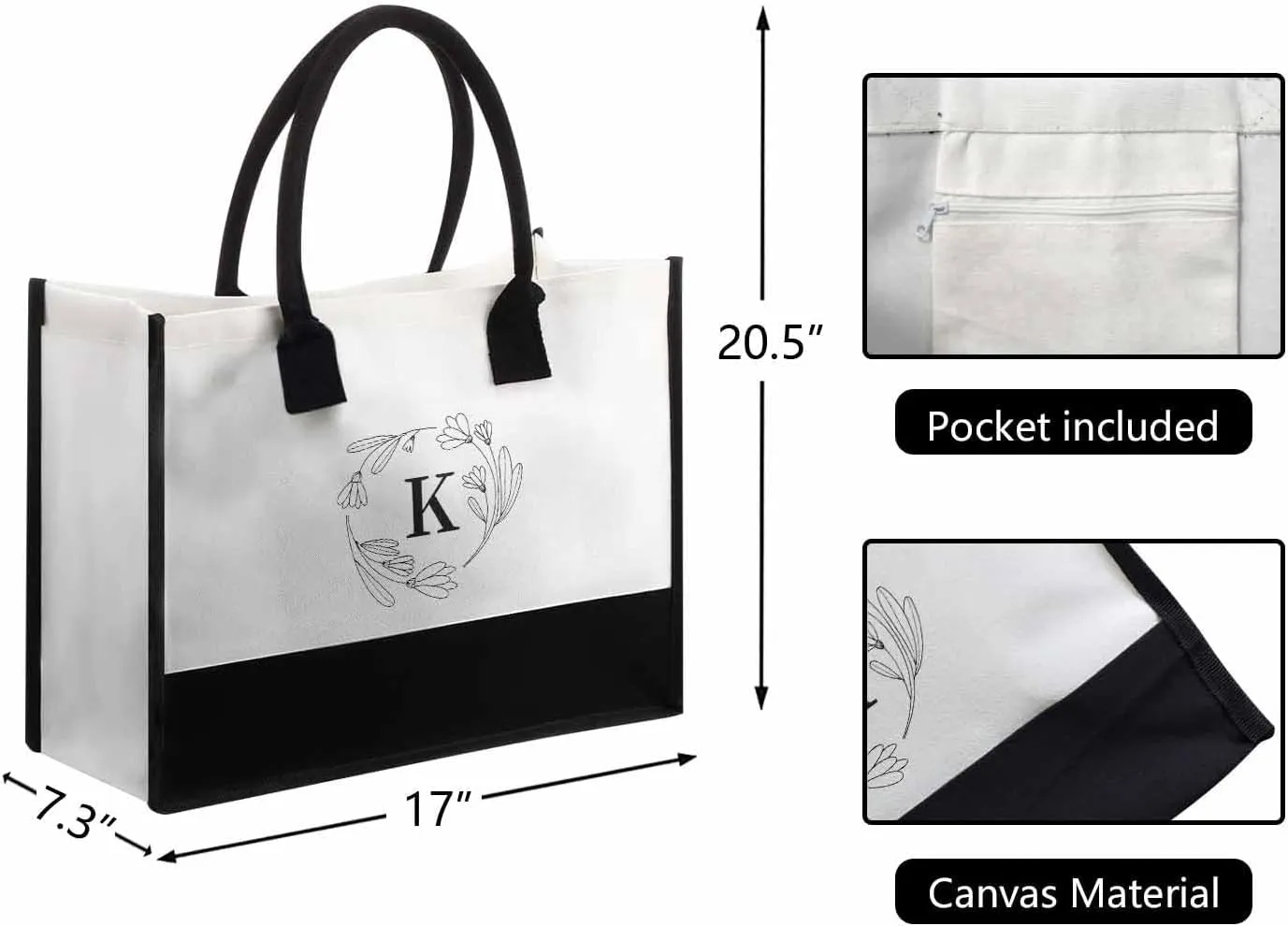 Custom Canvas Tote Bag for Women Personalized Name Shoulder Tote Beach Bag
