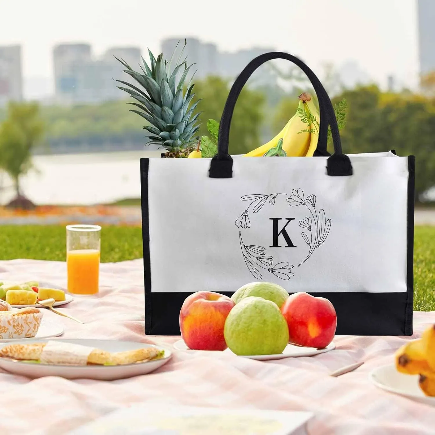 Custom Canvas Tote Bag for Women Personalized Name Shoulder Tote Beach Bag