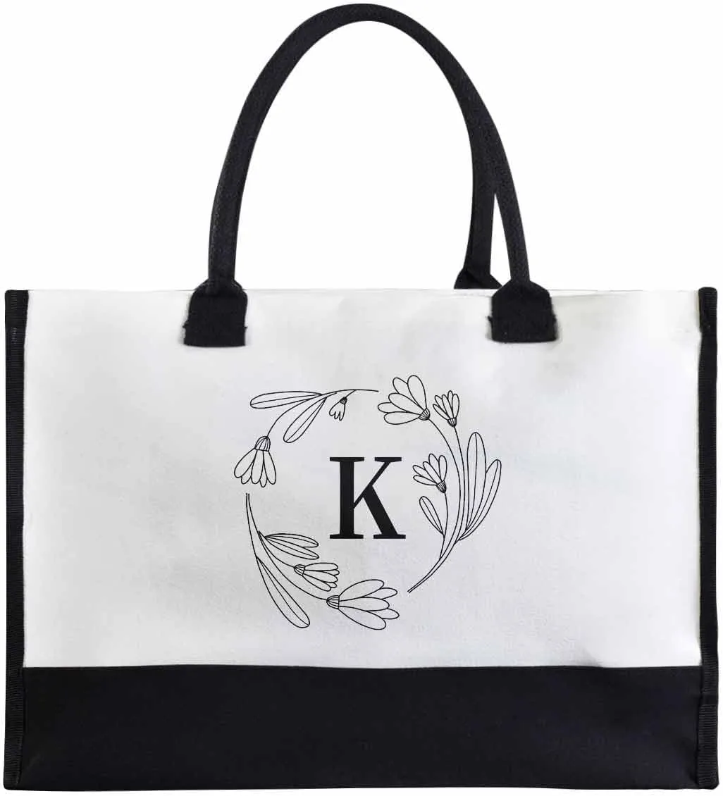 Custom Canvas Tote Bag for Women Personalized Name Shoulder Tote Beach Bag