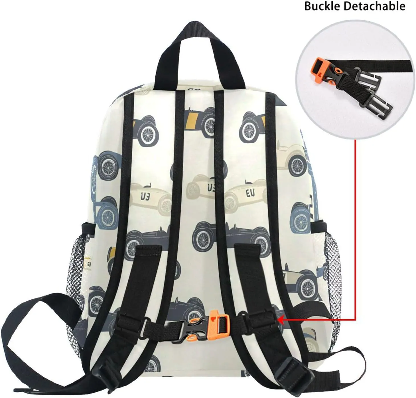 Custom Cartoon Race Cars Kids Backpack for Girls Boys, Childish Cars Toddler Casual Daypack Backpacks, Personalized with Kid's Name Preschool School Bag, Children Travel Bookbag with Chest Strap