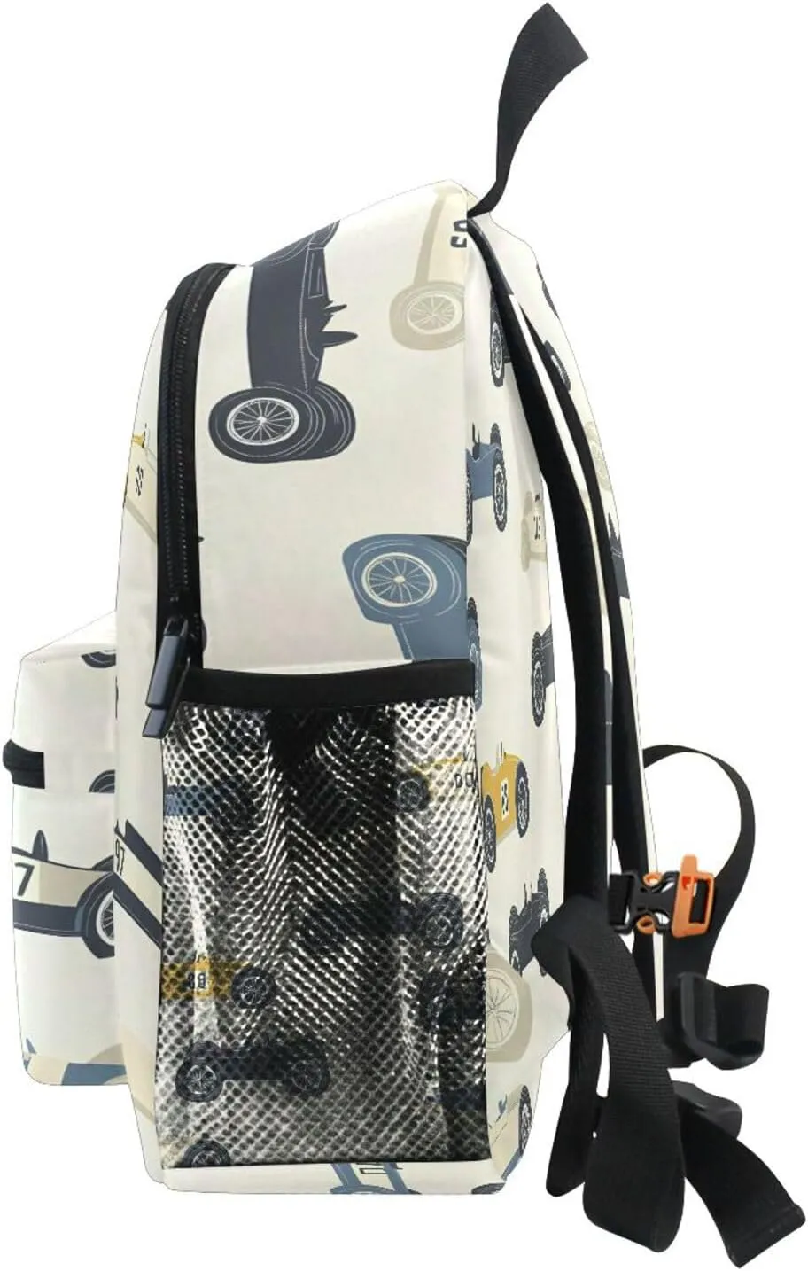 Custom Cartoon Race Cars Kids Backpack for Girls Boys, Childish Cars Toddler Casual Daypack Backpacks, Personalized with Kid's Name Preschool School Bag, Children Travel Bookbag with Chest Strap