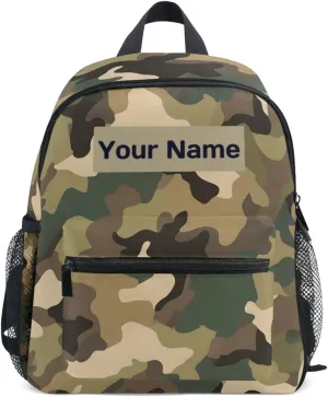 Custom Classic Camo Print Kids Backpack for Girls Boys, Caouflage Pattern Toddler Casual Daypack Backpacks, Personalized with Kid's Name Preschool School Bag, Children Travel Bookbag with Chest Strap