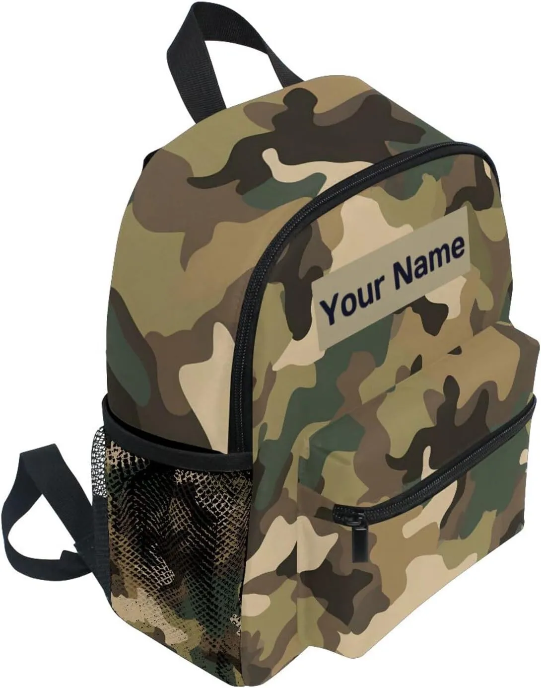 Custom Classic Camo Print Kids Backpack for Girls Boys, Caouflage Pattern Toddler Casual Daypack Backpacks, Personalized with Kid's Name Preschool School Bag, Children Travel Bookbag with Chest Strap