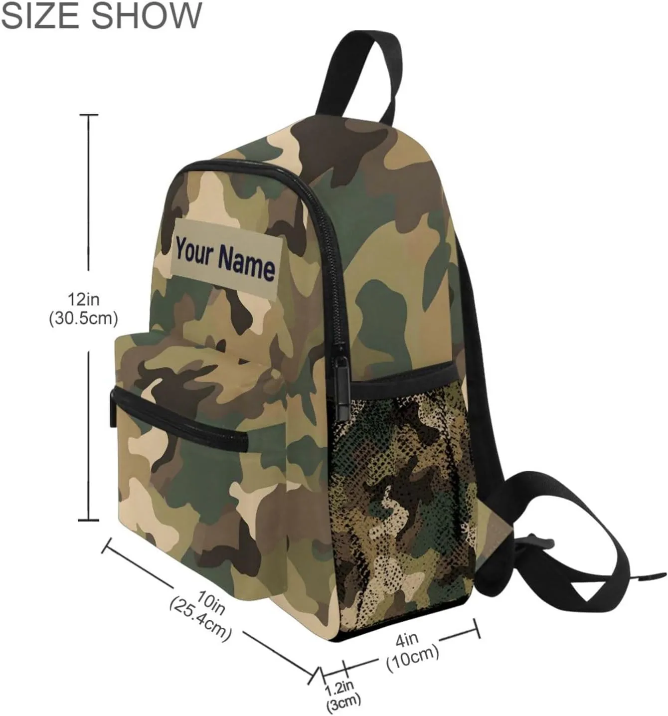 Custom Classic Camo Print Kids Backpack for Girls Boys, Caouflage Pattern Toddler Casual Daypack Backpacks, Personalized with Kid's Name Preschool School Bag, Children Travel Bookbag with Chest Strap